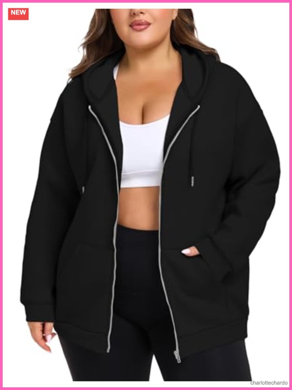 Plus Size Oversized Fleece Zip Up Hoodie with Thumb Holes